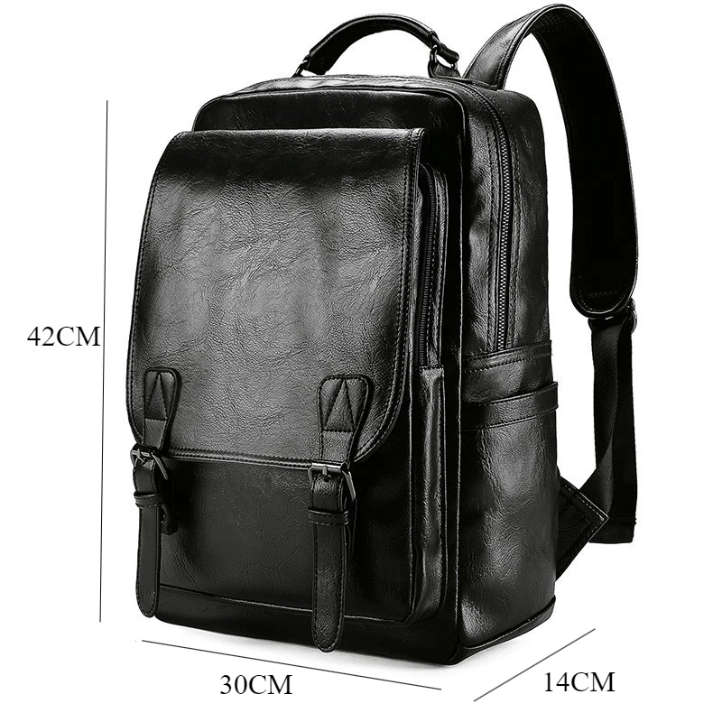 Fashion Flap Backpack Men Large Capacity 15.6 Inch Laptop Backpacks For Men Soft PU Leather Travel Backpack Student Schoolbag