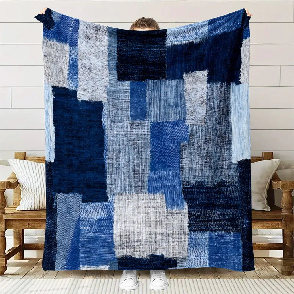 1pc of Comfortable Blue Plaid Pattern Flannel Blanket, Soft High-definition Digital Print, Cooling Blanket, Suitable for All Sea
