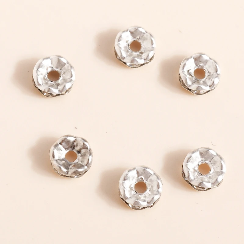 Leslie 100 Stück silberfarbene Strass-Kristall-Flachperlen für die Schmuckherstellung, DIY-Armband-Zubehör – Detail 6