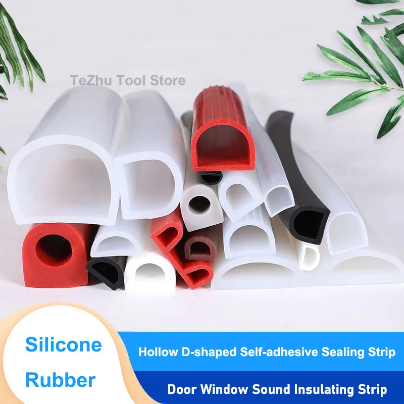 

1Meter Silicone Rubber Hollow D-shaped Self-adhesive Sealing Strip With Adhesive Door Window Sound Insulating Strip