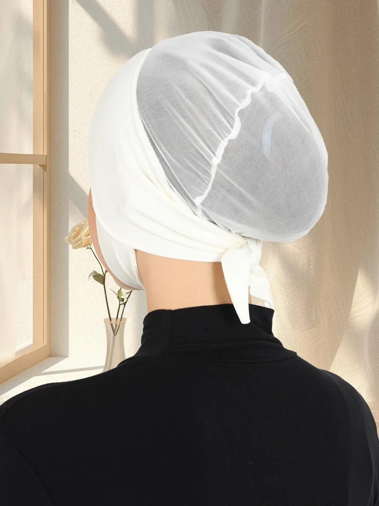 1PCS Modal Inner Hijab Women Solid Instant Turban, Mesh Breathable, Ear Protection Design