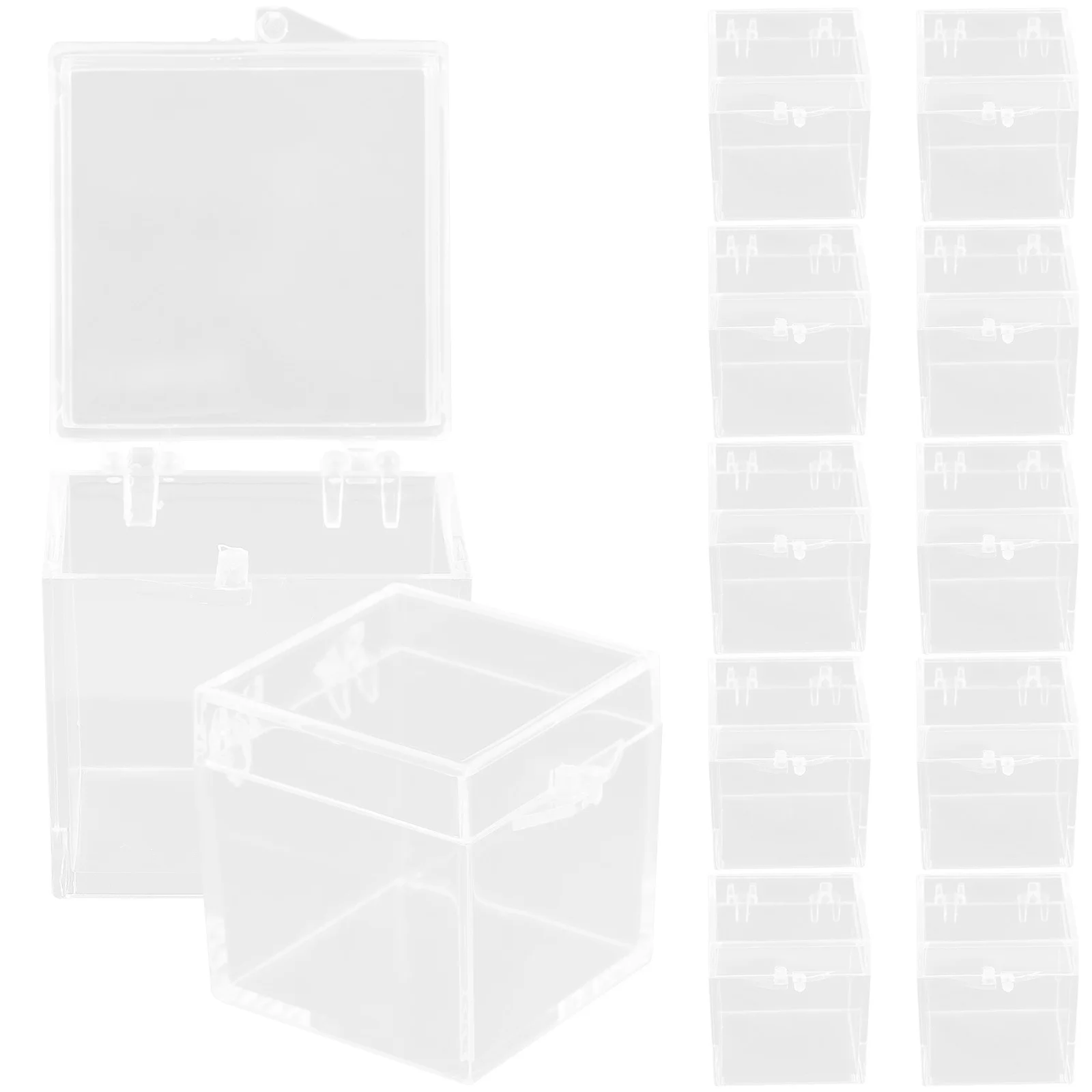 

12pcs Transparent Storage Box Clear Square Display Case For Mineral Specimen Collection Protection Desktop Organizer Case