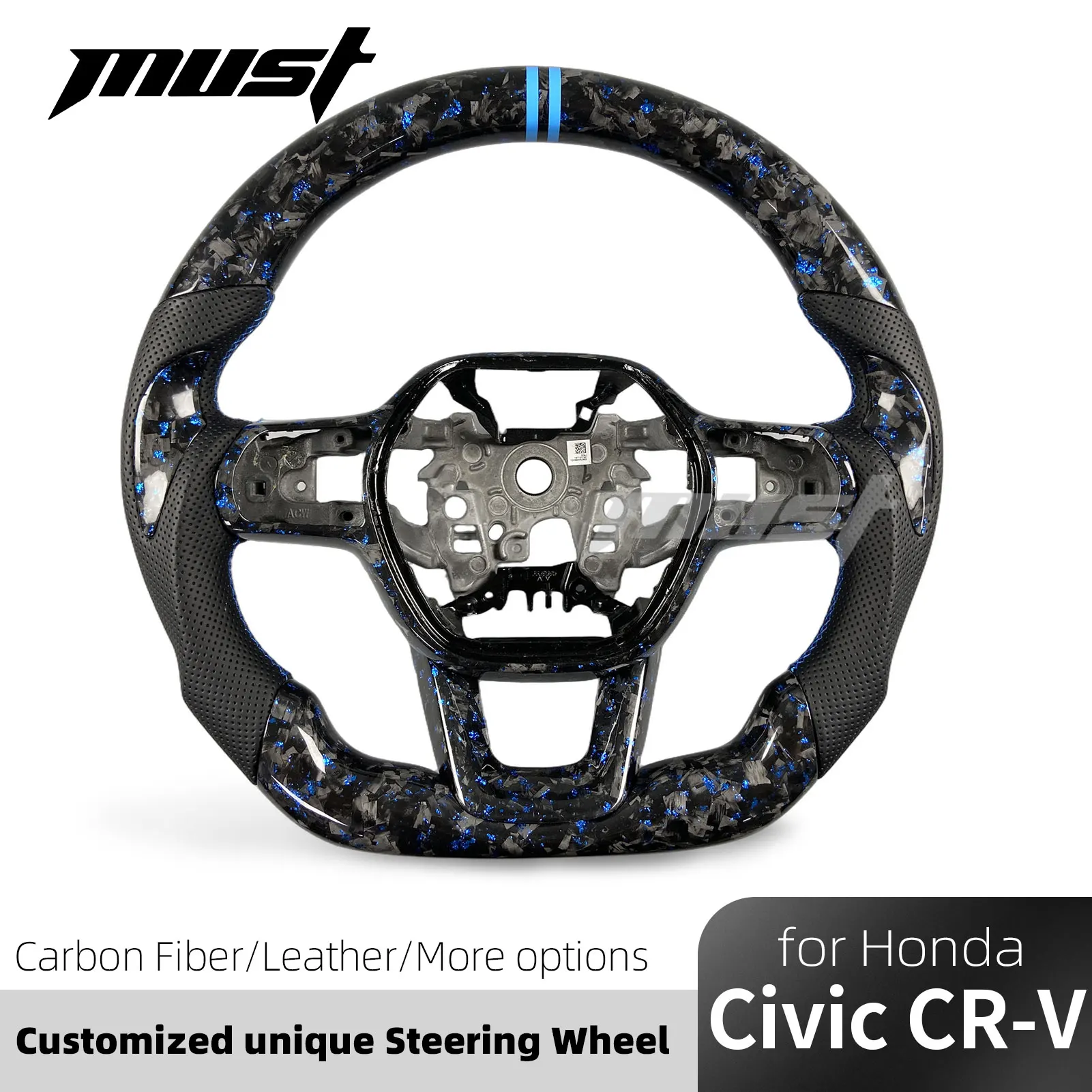 Custom Blue Flake Carbon Fiber LED Steering Wheel for Honda 11th Gen Accord CR-V Civic Si Type-R FL5 for Acura Integra 2022-2026