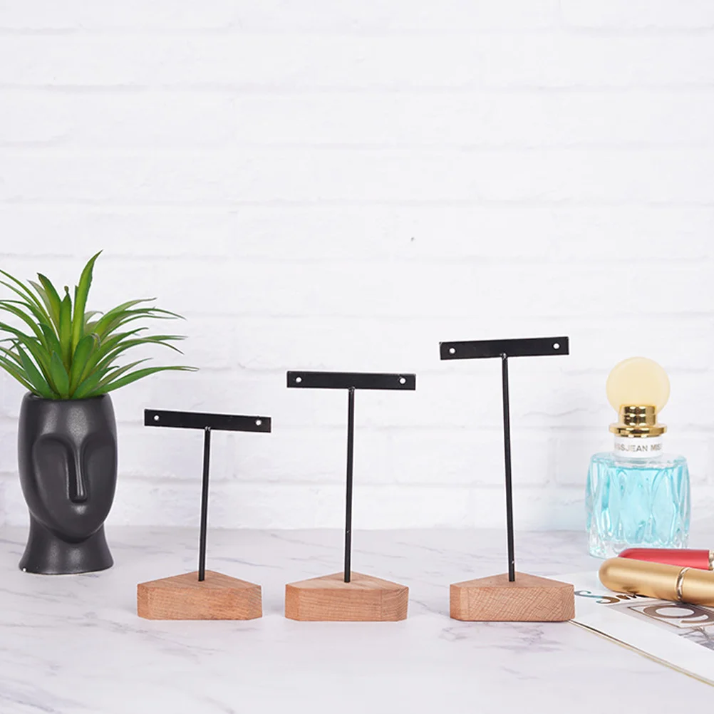 

3 Pcs Coat Hanger Earring Display Stand Jewelry Organizer Metal (iron) Wood Stands