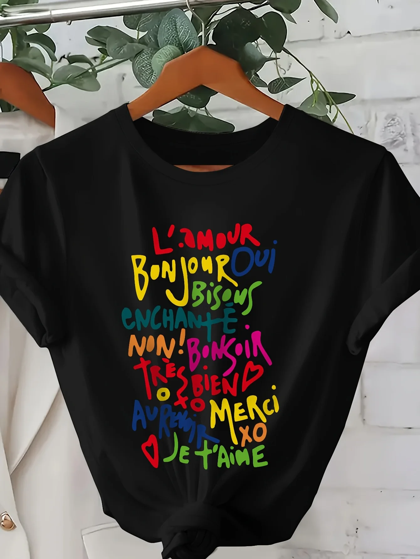 Camiseta francesa con palabras de amor para mujer, linda camiseta informal con Amour, Bonjour, Bisous, camisa ligera para todos los días para el día de San Valentín