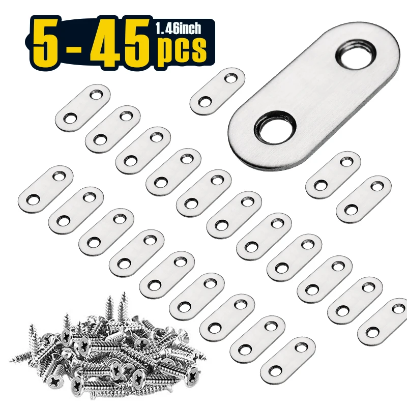 5/18/45 PCS Flat Straight Corner Brace Plates with Fixing Screws, 37x16x1.7mm (1.46x0.63x0.08 Inch) Metal Joining Plate Brackets