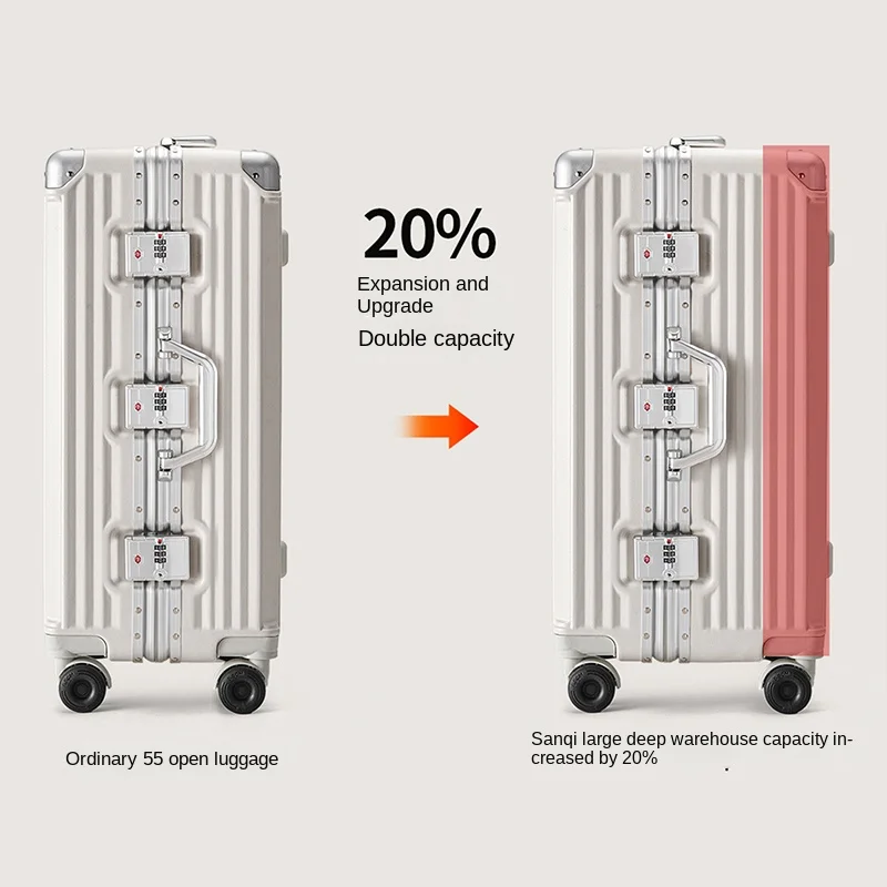 Mala de viagem com estrutura de alumínio reforçado, grande capacidade, 28 polegadas, mala de mão de 20 polegadas com rodas silenciosas