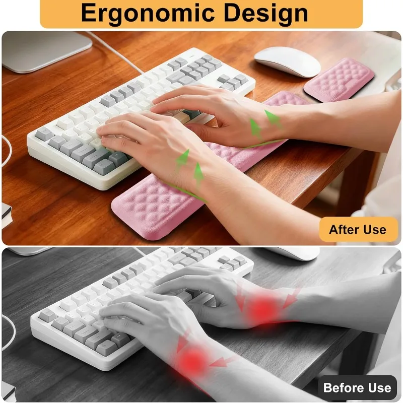 

Memory Foam Keyboard Wrist Rest&Mouse Pad Set,Ergonomic Support Cushion for Typing Pain Relief&Gaming,Non-Slip Pink Comfort Rest