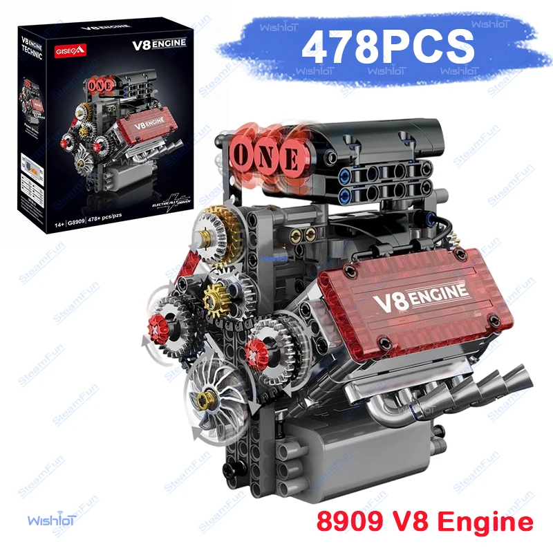 

G8909 V8 Engine Model 478pcs Building Block set Electroplated American Mechanical Engine MOC DIY Toys for Christmas Gifts