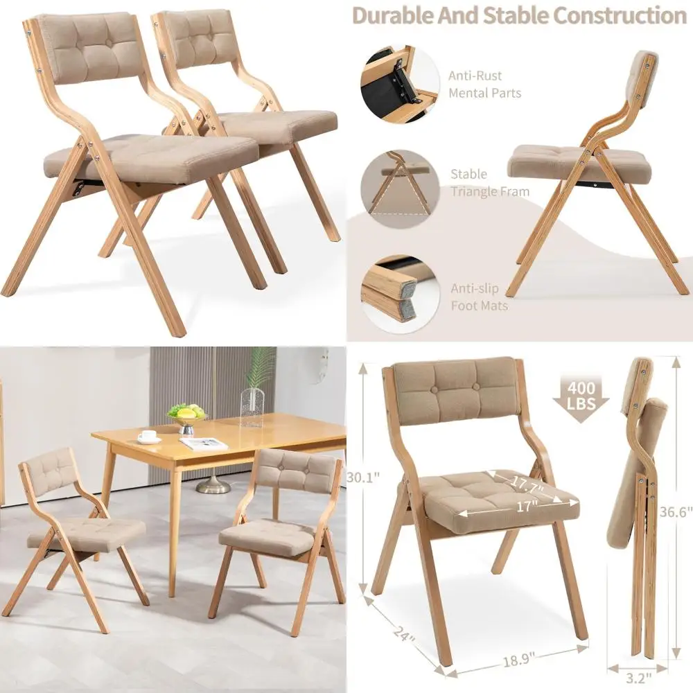 

Folding Chairs Cushioned Wooden Padded 2-Pack, Portable Folding Seats for Guests, Kitchen, Office Use