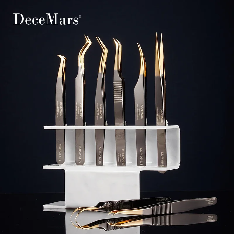 DeceMars Black‑Gold Eyelash Extension Tweezers High Precision Universal Volume Fan Lash Tweezers for Professional Lash Artists