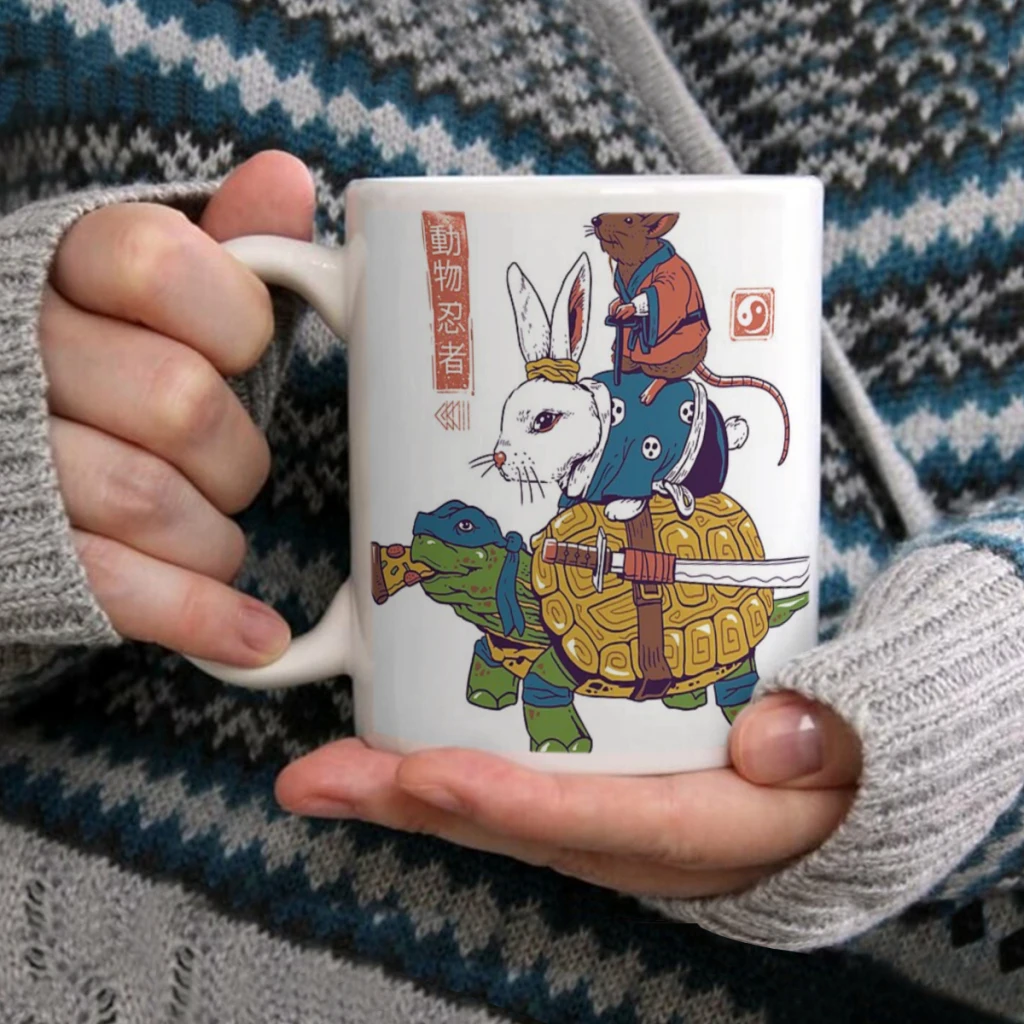 

Kame, Usagi, and Ratto Ninjas WhiteCoffee Mug Tea Cup 11oz Coffee Cup Funny Birthday Ceramic Mug Personalized Cup