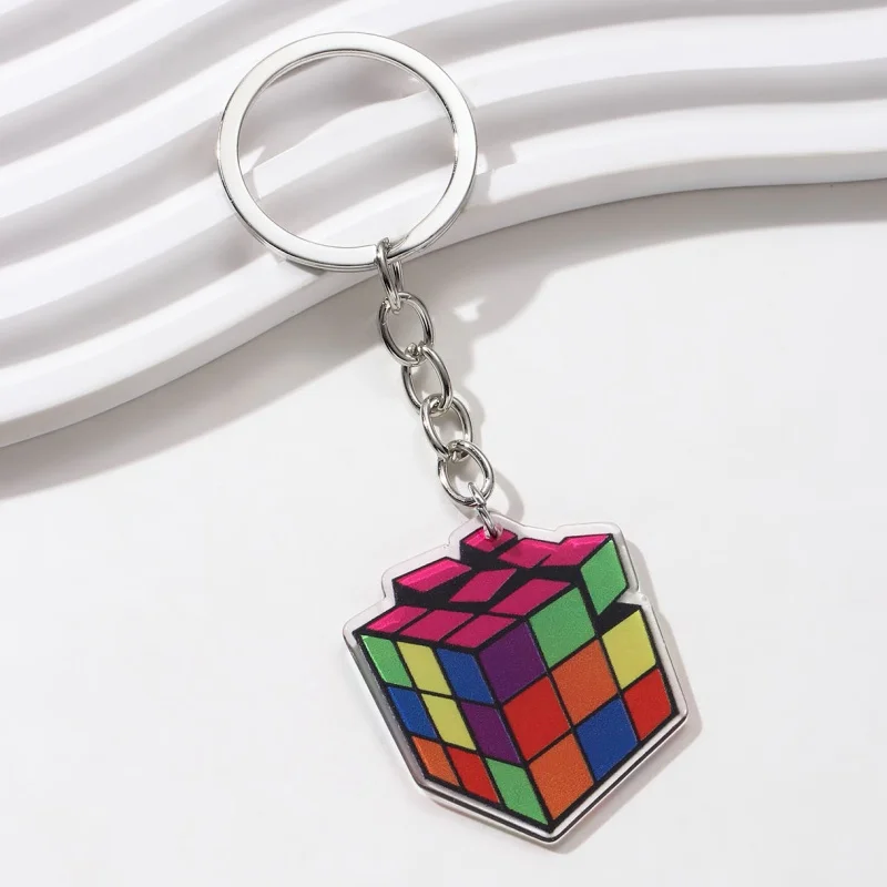 Creative เกมคอนโซล Rubik's Cube CD Recorder อะคริลิคพวงกุญแจสําหรับผู้หญิงผู้ชายของขวัญเพลงความบันเทิง Handmade ชุดเครื่องประดับ