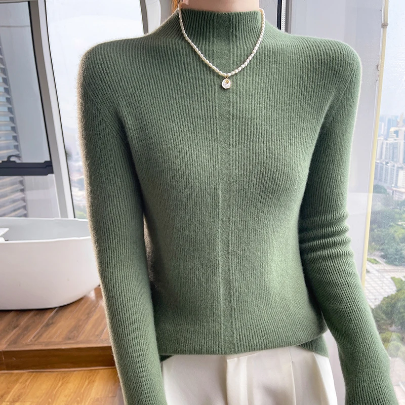 24 autumn and winter 100% pure wool female semi-turtle neck new slim temperament bottoming knitted cashmere sweater