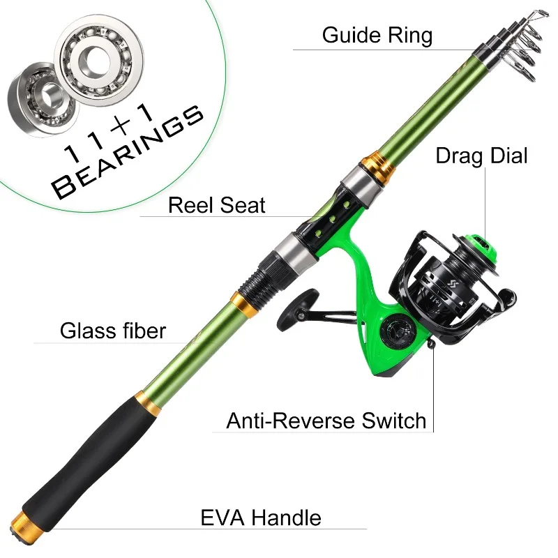Sougayilang Telescopic Rod and Reel Set 1.8m-3.3m Class Fiber Spinning Rod Max Drag 10kg Fishing Reel for Bass Pike Carp Fishing