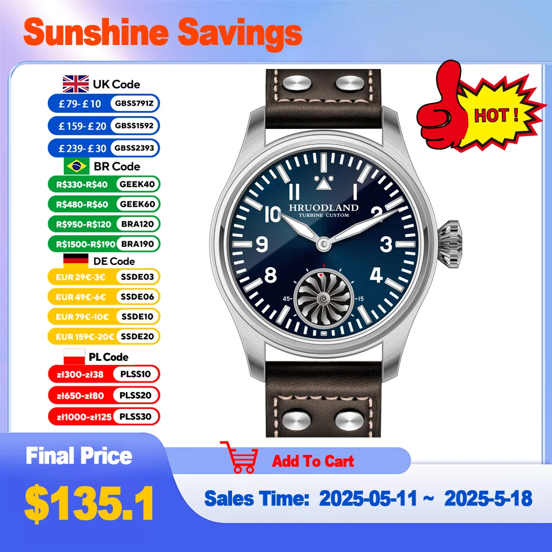 

Мужские механические часы Hruodland Pilot в стиле ретро St3620, роскошные сапфировые часы Bgw-9, ночник, водонепроницаемые спортивные часы 5 бар, Reloj