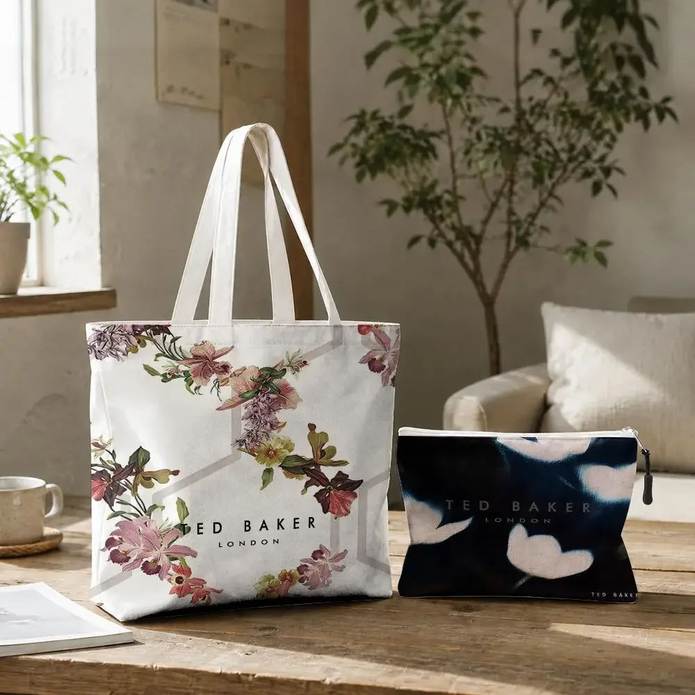 Fashion T-TED B-BAKERs Storage Bags 2PC Canvas Tote Bag Set With Zipper Handbags Makeup Pouch Set Travel Bag