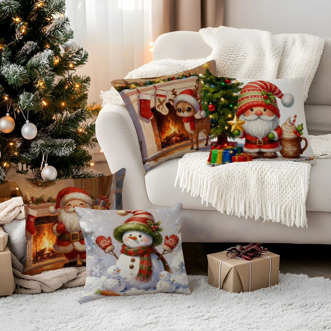 

Cartoon Christmas Pillowcase Printed Polyester 40/45/50cm Throw Pillowcover Decorative Sofa Cushion Pillowslip Home Decor