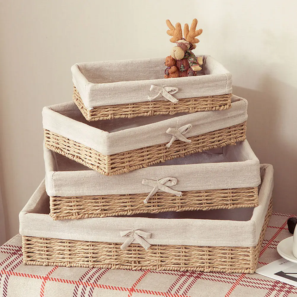 

Набор из 4 плетеных корзин для хранения: натуральные, ручной работы, для фруктов, закусок и мелочей, для кухни, гостиной, кафе, рабочего стола