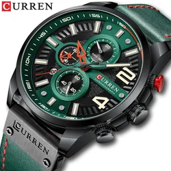 CURREN 2024 8393 NEW Wrist Watches for Mens Chronograph Leather Wristwatch Fashion Green Male Clock with Designed Dial relogio