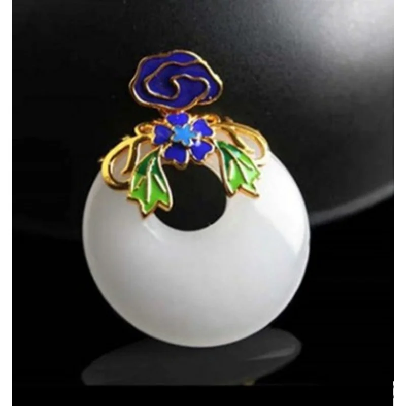 Fabryka sprzedaż hurtowa biały Jade Jinsi Jade koncentryczne koło księżniczka Jade klamra Cloisonne akcesoria wisiorek Jade sweter łańcuszek