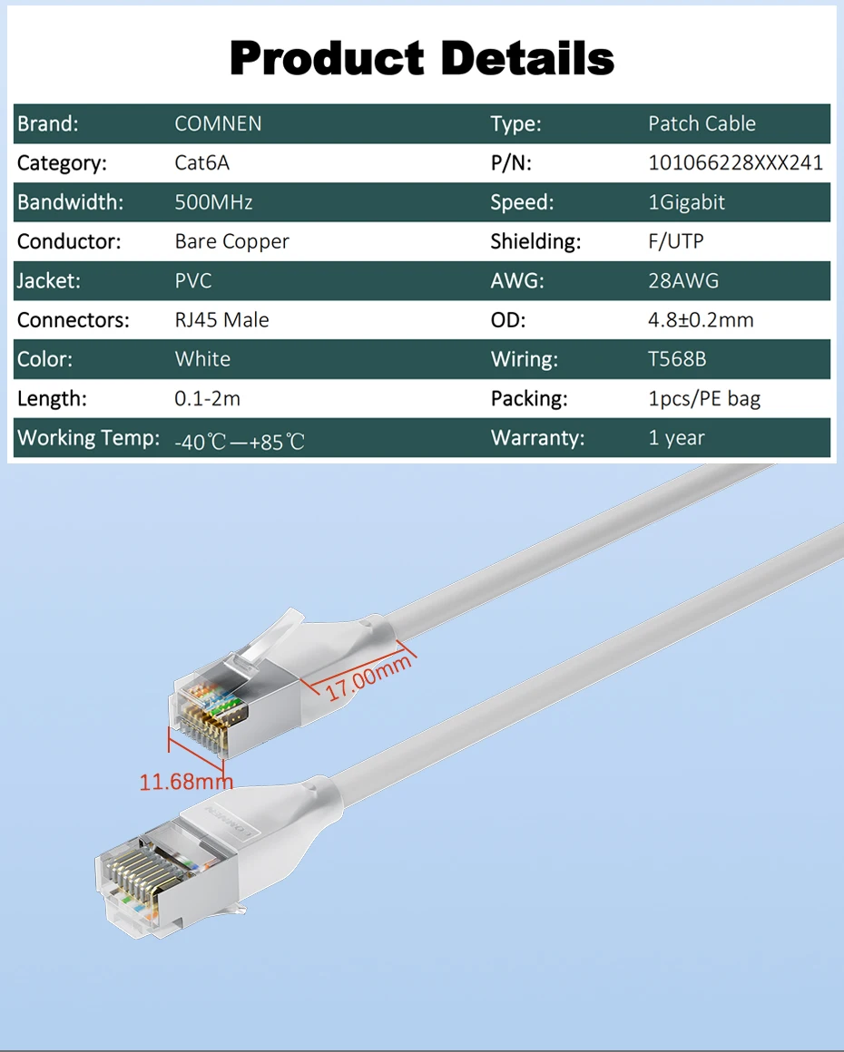 Shielded F/UTP Cat6a 10G Lighting Patch Cords 0.1m 0.2m 0.3m Network Patch Cables for Server Switches And Networking Equipment