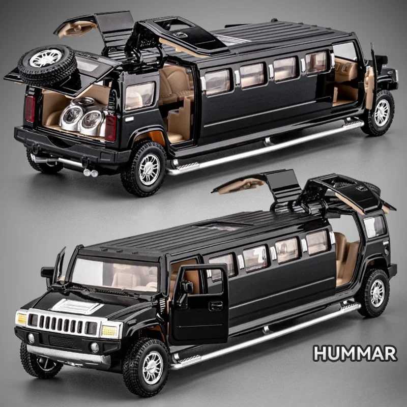 Modelo de coche de aleación de seis puertas, sonido y luz extendida, simulación fundida a presión, 1:32 Hummer Boy, coche de juguete H6, Voiture en miniatura