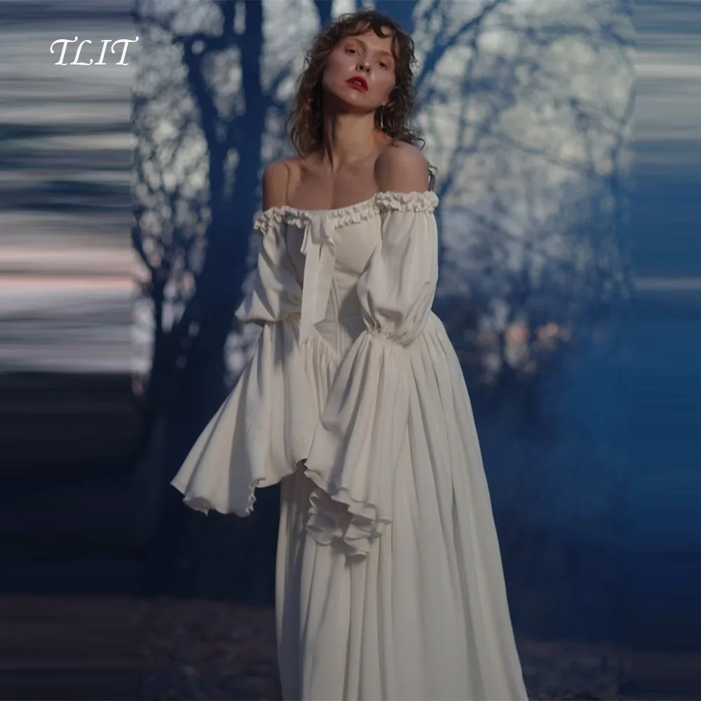 

TLIT Lovely Ivory Elastic Satin Evening Dress Strapless Prom Gown Off the Shoulder Customized Bow Puff Sleeveve stidos de fiesta