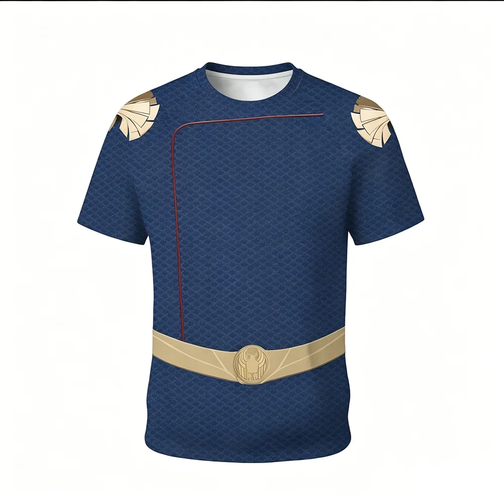

The Boys Homelander Inspired 3D Print T-Shirt & Long Sleeve Jersey, Unisex Cosplay Costume Blue Gold Print Casual Top for Fans