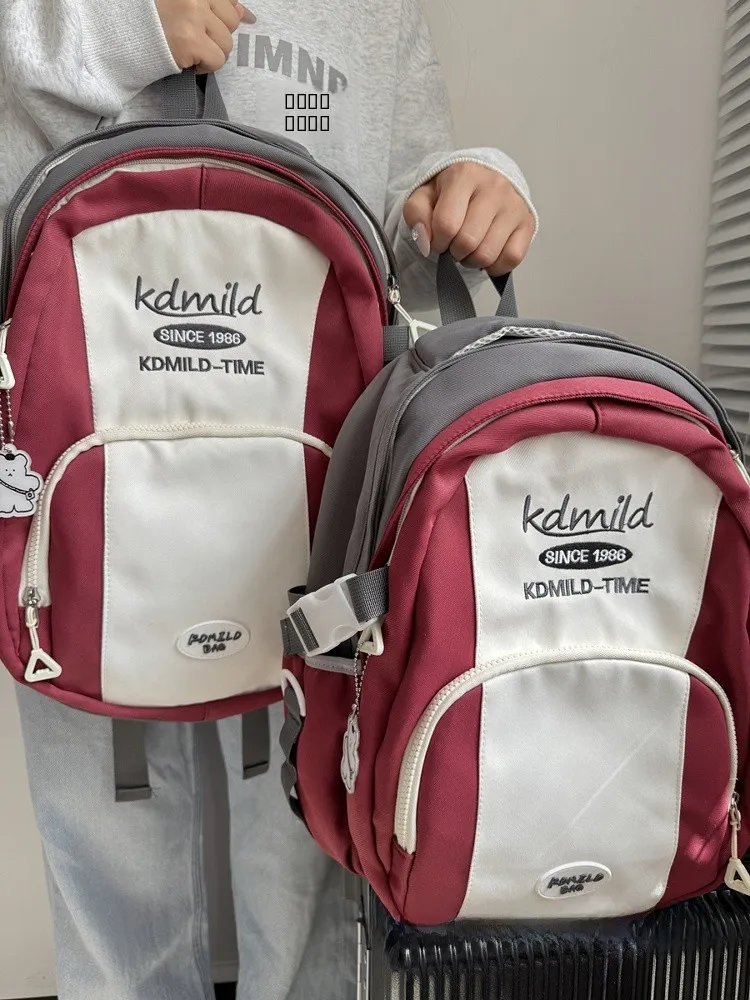 Large Capaci Bapa for Women College Students Japanese Sle Retro Color Blo Middle School Versatile Double oulder Bag