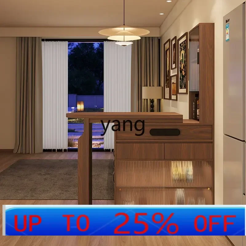 LH   retro style bar counter retractable solid wood partition side cabinet household living room dining table integrated