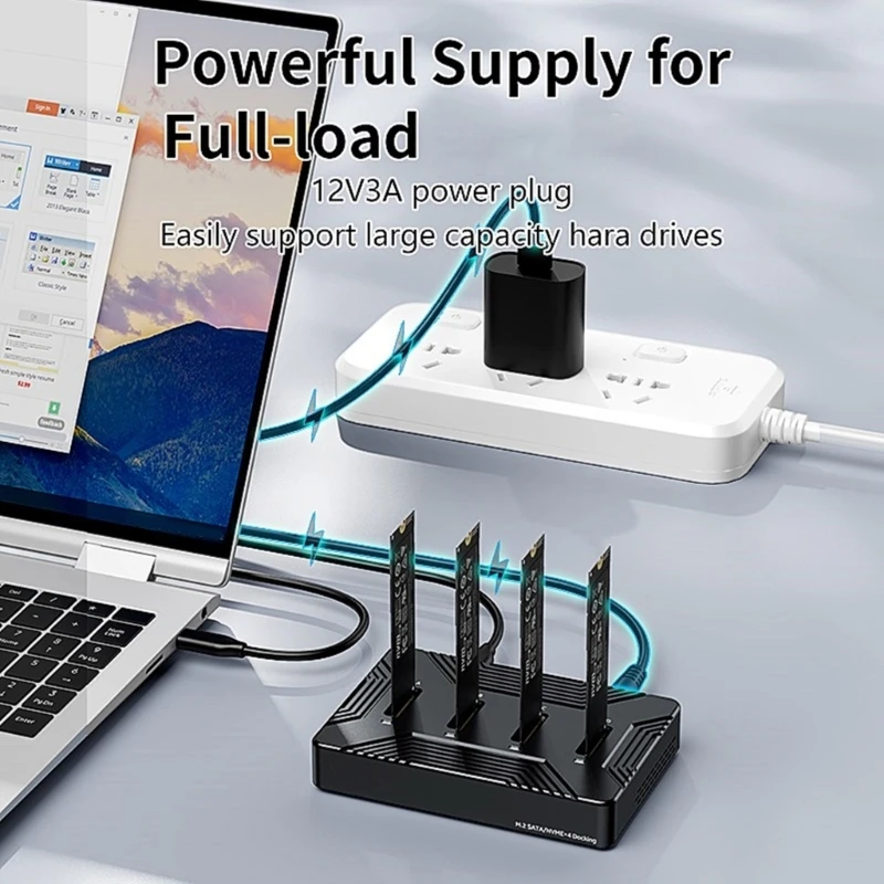 

Four Bay NVMe Clone Copy Docking station, NVMe Enclosure for SSD 2230/ 2242/ 2260/ 2280/ 22110 Toolless