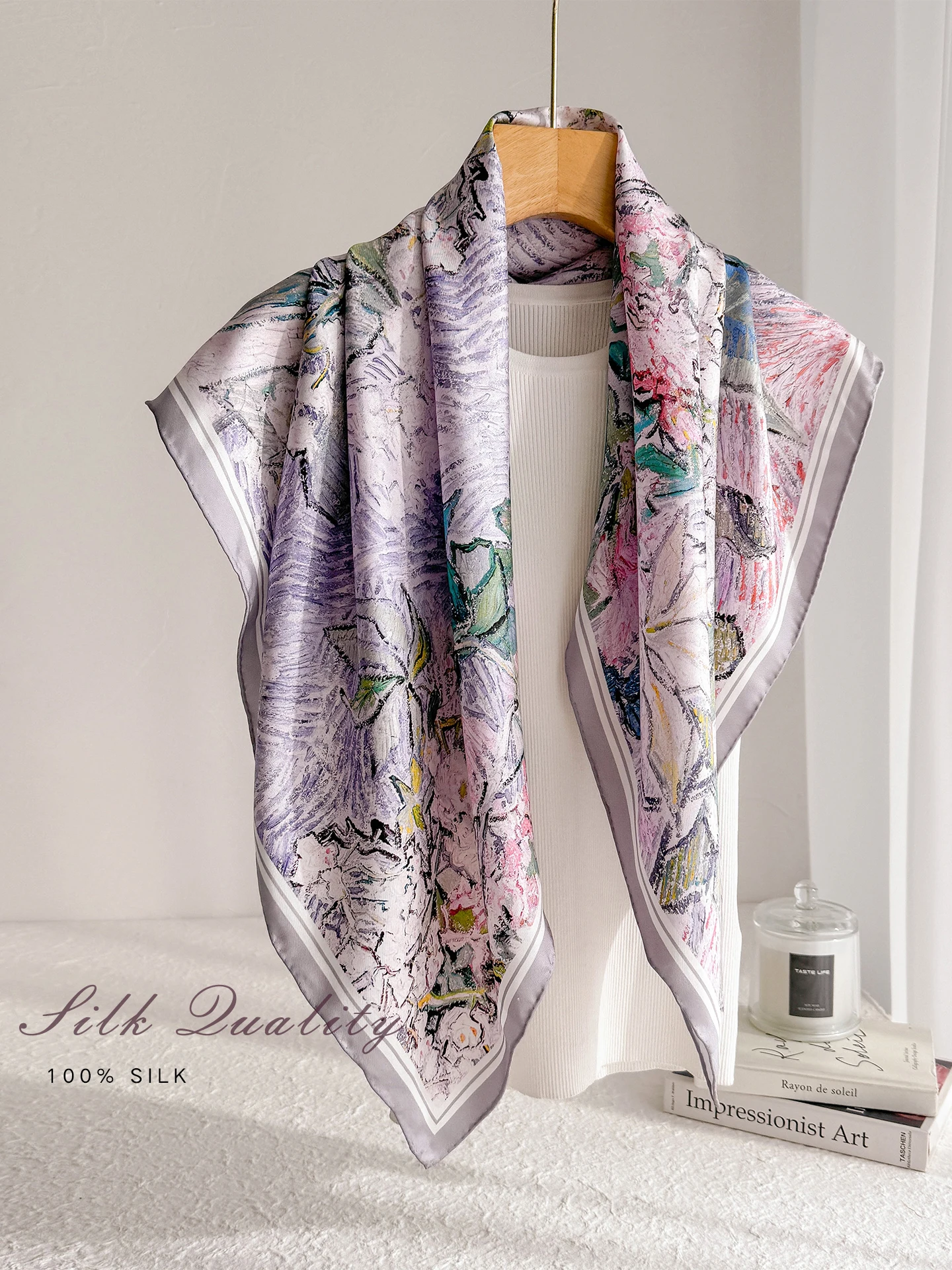 

Luxury 90CM Silk Scarf Hand Rolled Edges Shawls Twill Head Scarves Christmas Lover Mother Gift Lady Accessories