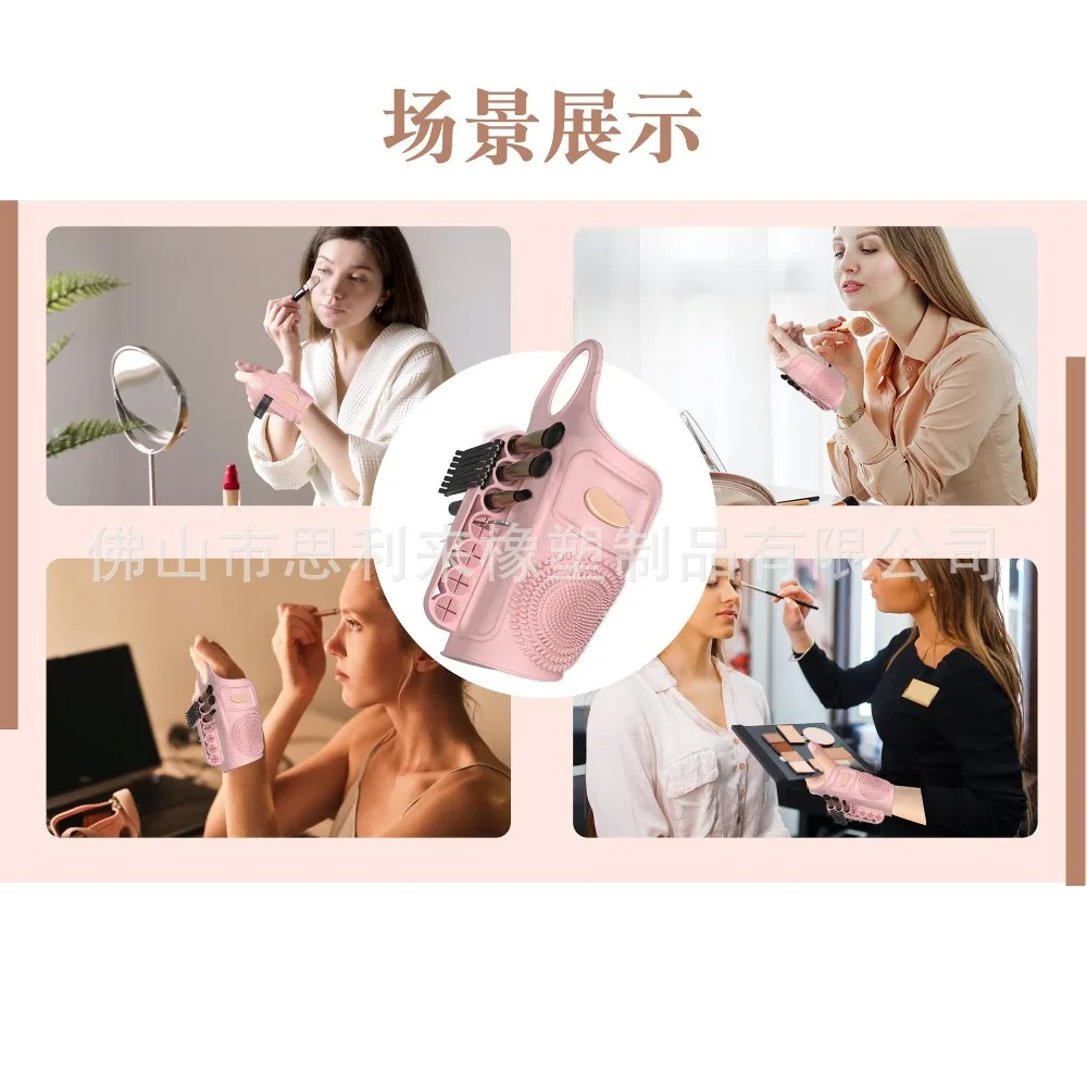 حصيرة مكياج مع صينية خلط وحامل فرشاة وفرشاة تنظيف ومنظم مستحضرات التجميل من السيليكون مع إصبع يمكن ارتداؤه #4