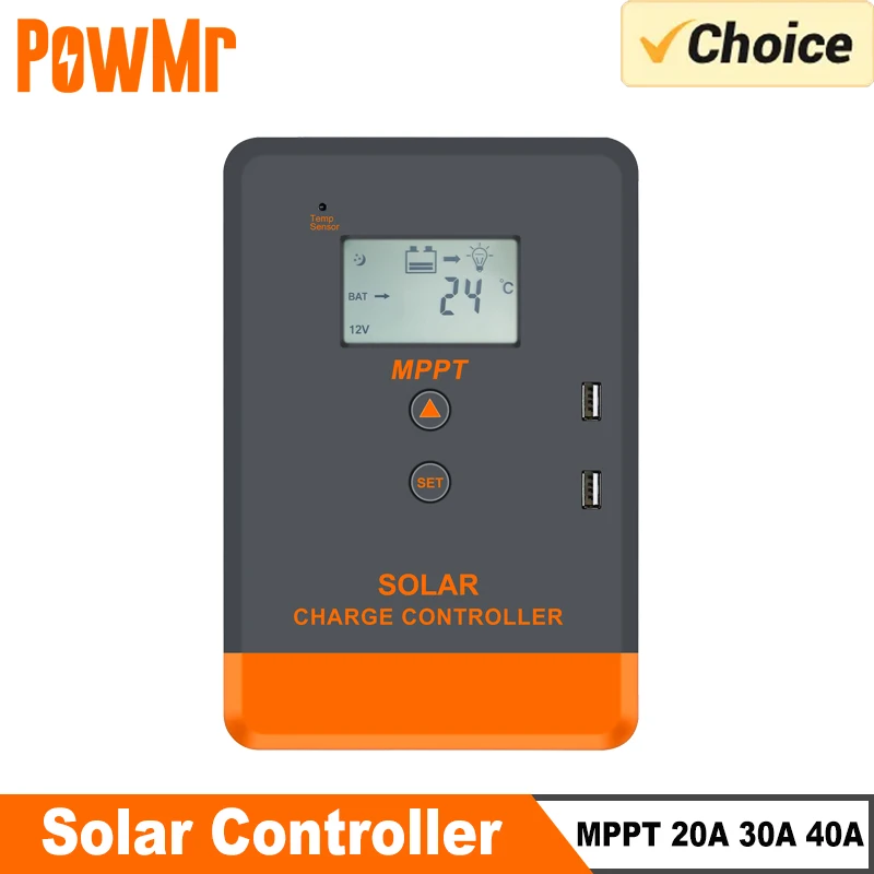 PowMr MPPT Solar Charger Controller 40A 30A 20A 12V 24V Solar Panel Regulator LCD Display Various Load Control Modes Support Li