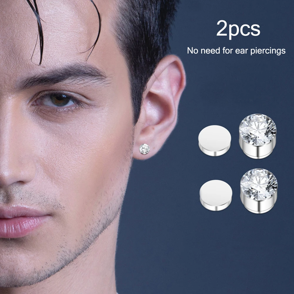 Pendientes magnéticos de 2 piezas con circonita brillante para hombres y mujeres, pendientes simples sin perforación a la moda, joyería de fiesta de 6mm