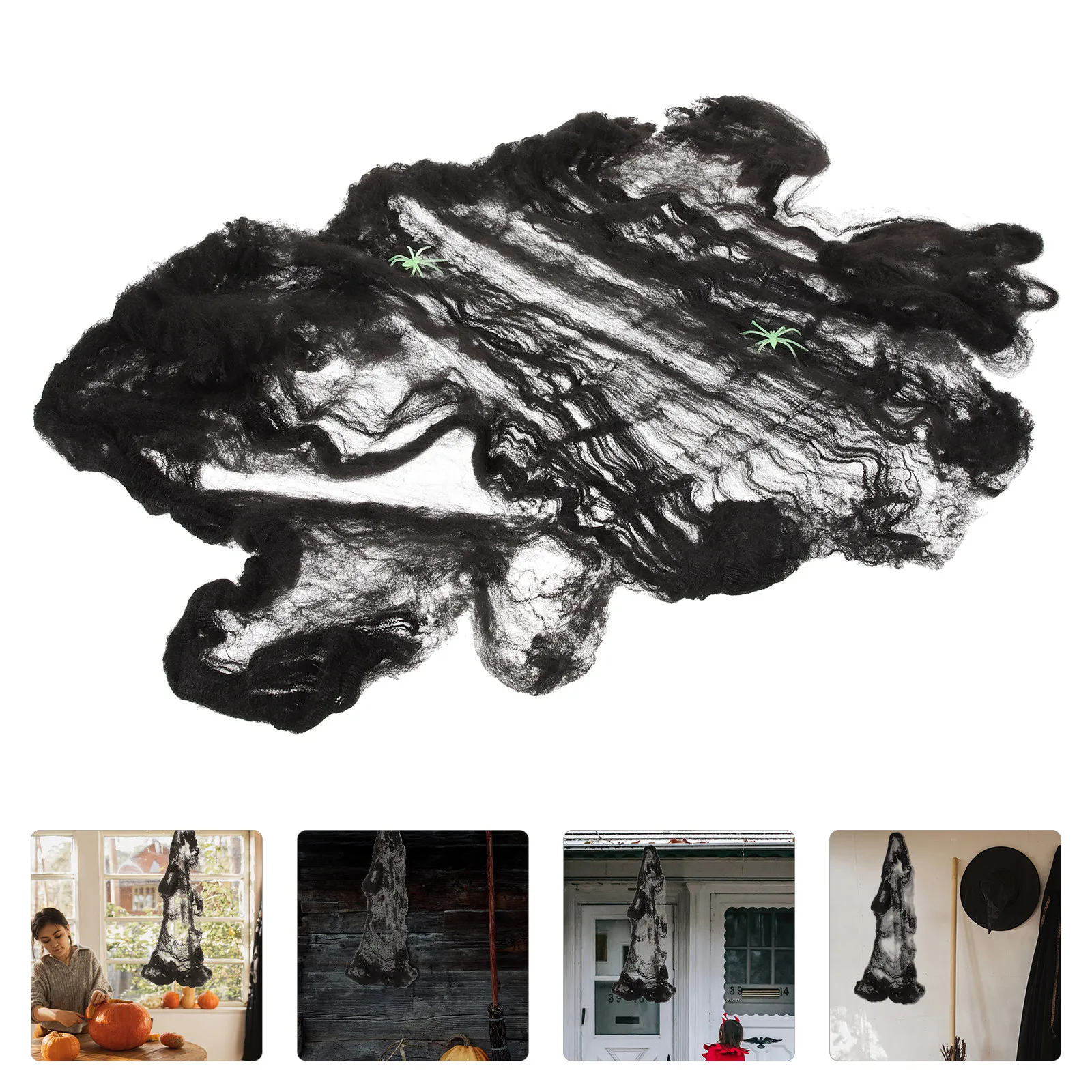 1Set Halloween Spider Web with Spiders Artificial Stretchable Cobweb Decor Safe Cotton Material for Haunted House Party Porch