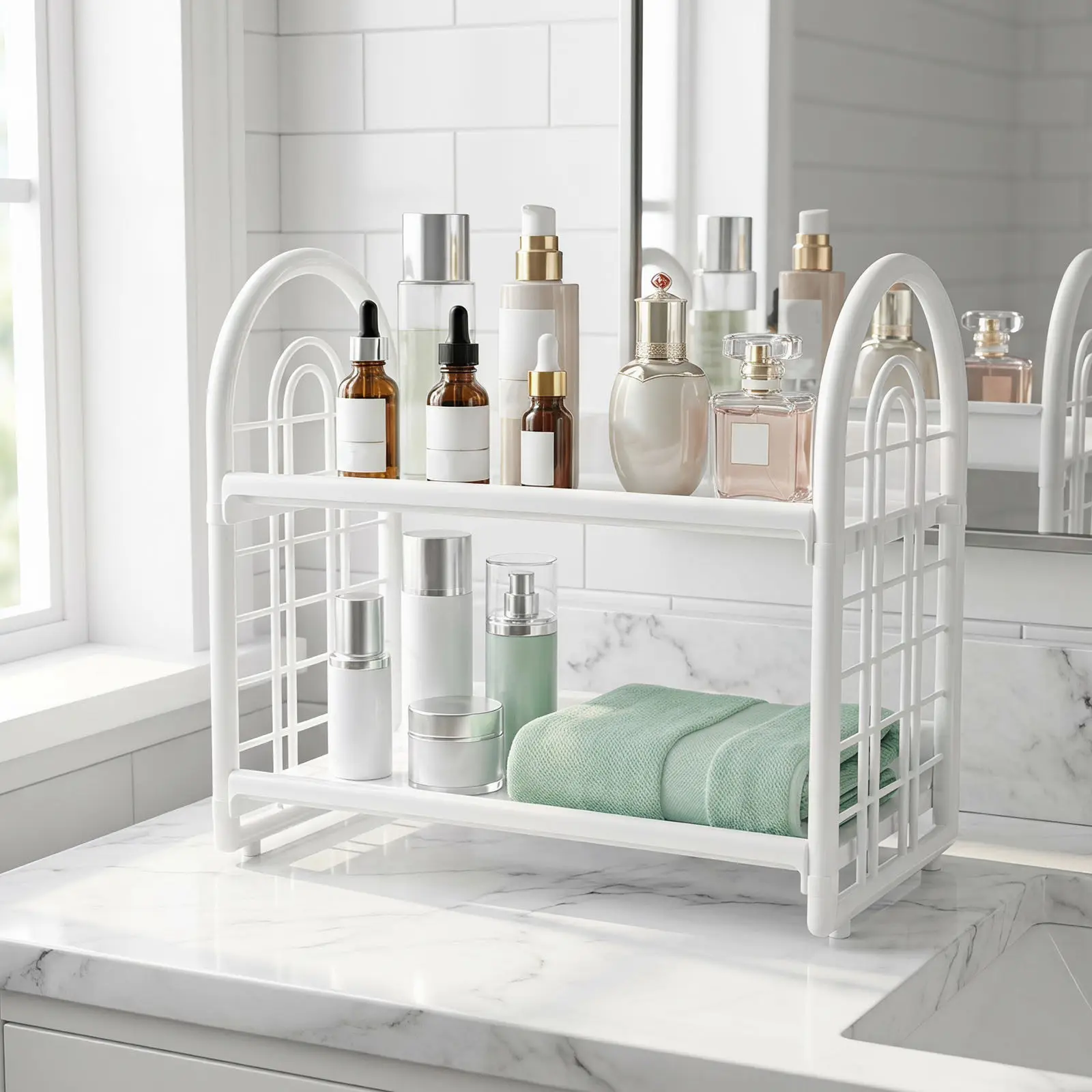 2Tier Desk Shelf Organizer Desktop Storage Rack for Bathroom School Countertop Shelf for Spices Cosmetics Stationery Accessories