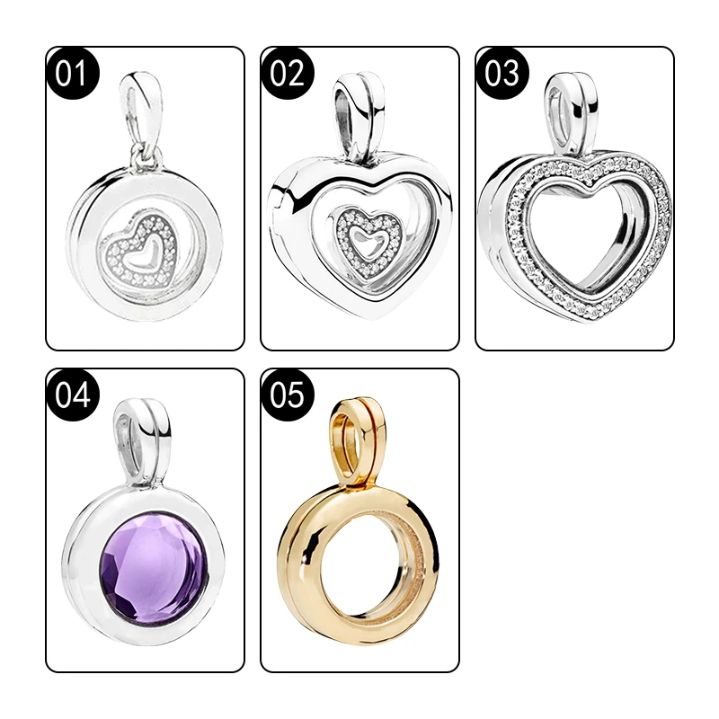 Floating Locket Necklaces Pendants For Women 925 Sterling Silver Jewelry Making Round Heart Sapphire Crystal Glass Zircon Stones