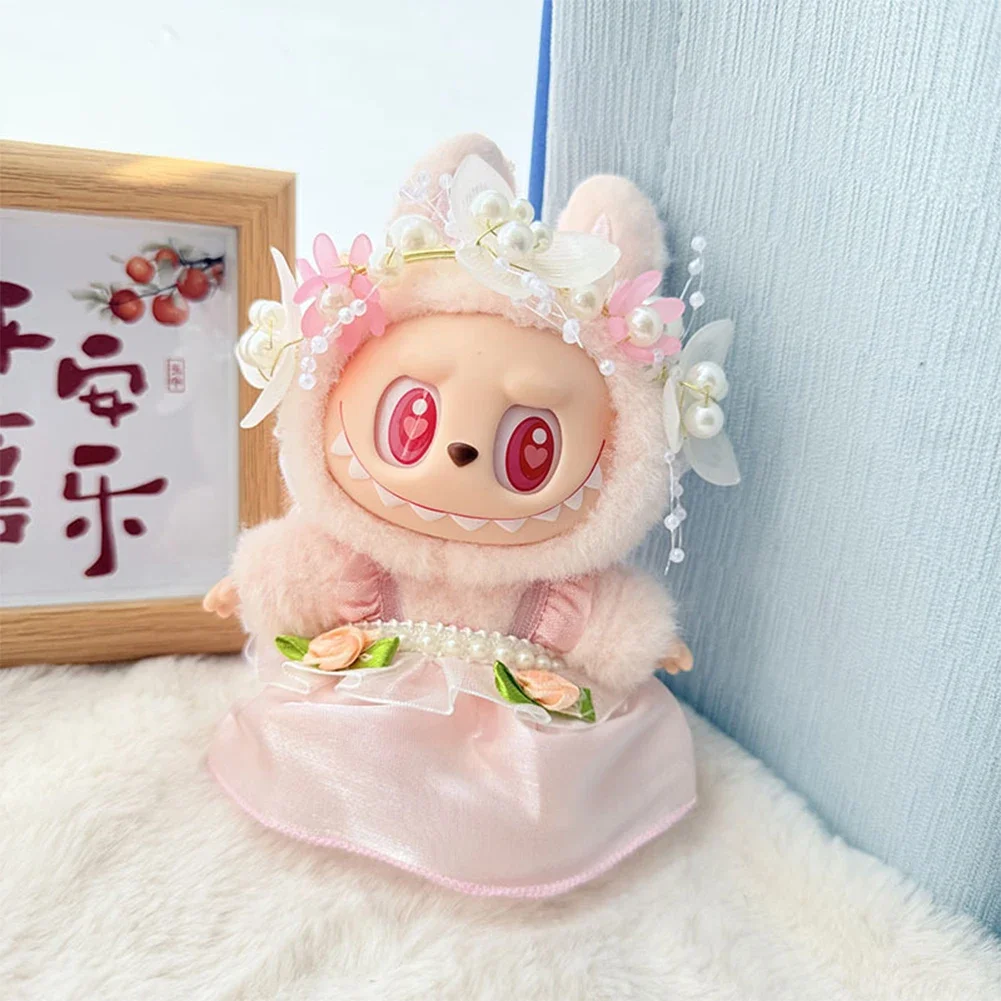 Mini vestiti per bambole Accessori per abiti per la Corea Kpop Exo 15-17 cm Labubu V1 V2 Doppia cinghia a fiore Gonna Abito da fata Abbigliamento