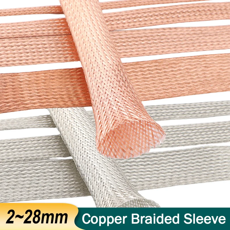 Copper Braided Sleeve Tinned Plating Expandable Metal Sheath 2 4 6 8 10 12 14 16 18 20~28 mm Wire Cable Protect Shielded Signal