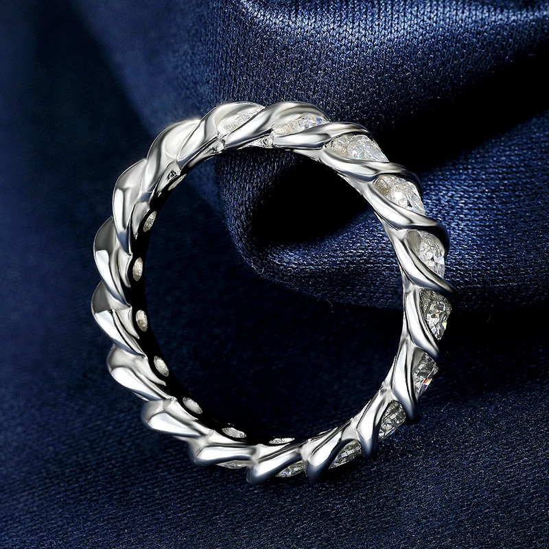 3mm Full Moissanite Eternity Band Plated 18K White Gold D VVS1 Lab Diamond 925 Sterling Silver Waterproof Wedding Ring for Women