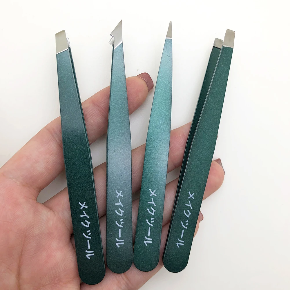 Conjunto de pinças de aço inoxidável, 4 peças, clipe de sobrancelha, extrator de cabelo fino multifuncional, adequado para remoção de pelos faciais, presentes