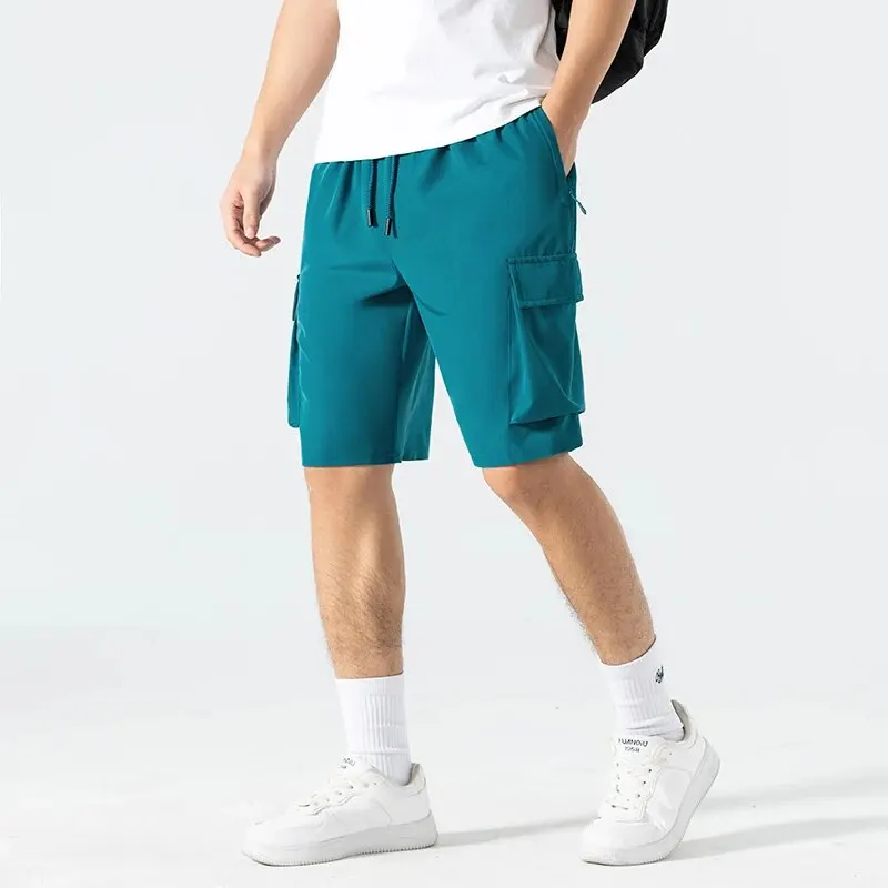 2024 Summer New Oversize Lightweight Quick Dry Cargo Drawstring Shorts Men Cool Fishing Hiking Shorts with Multi Pocket