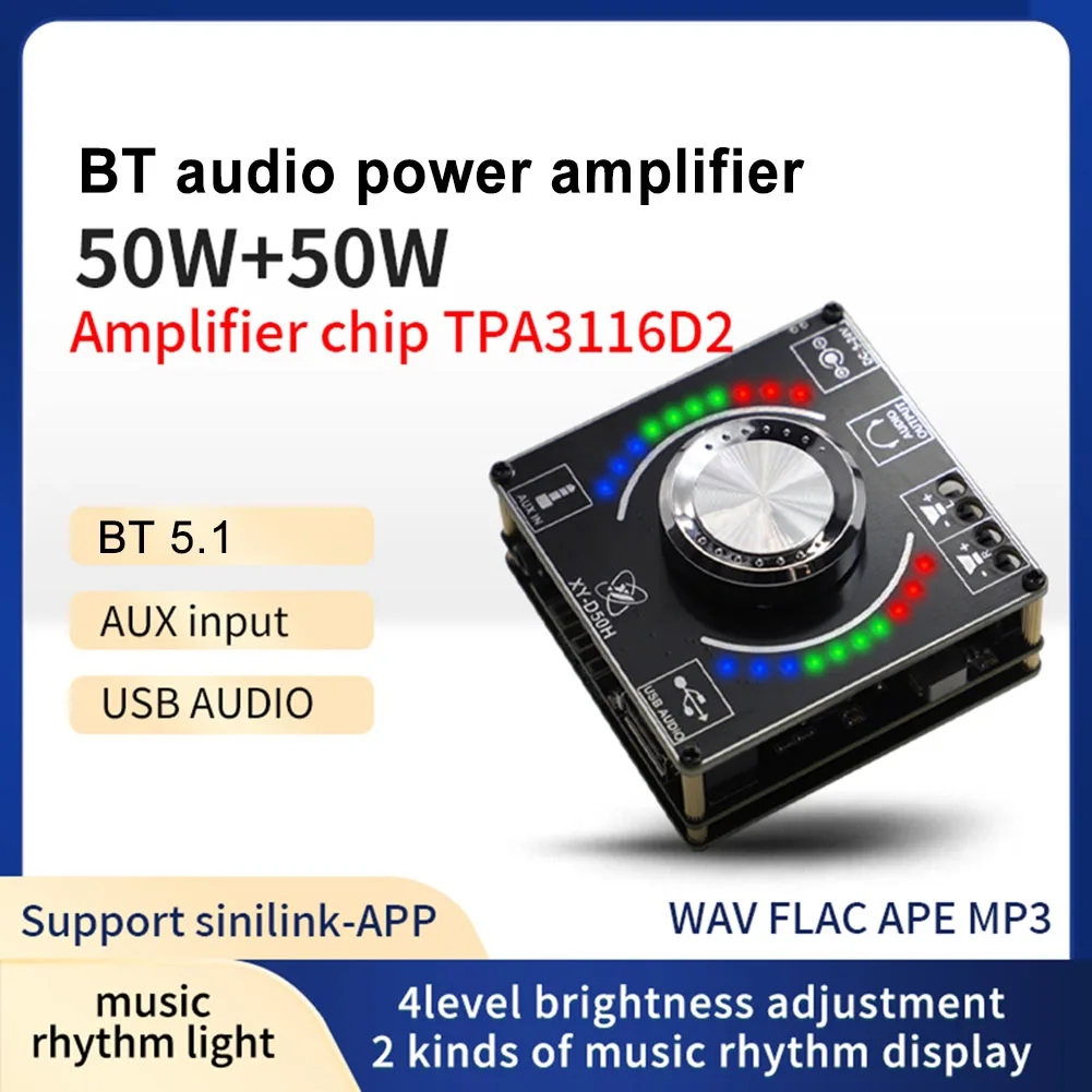 XY-D50H DC5-24V/5A Audio Power Amplifier Module 50W*2 Speaker Power Amplifier Board with Colorful Running Lights APP Control