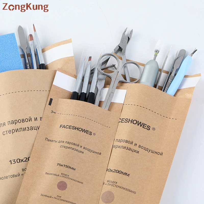 

50/100/200Pcs Nail Sterilizer Kraft Paper Bag Dry Heat Disposable Sterilization Sterilization Bag Nail Beauty Accessories Tools