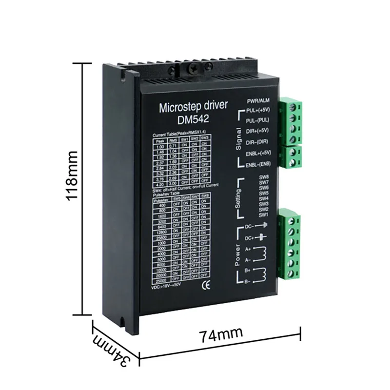 Microstep Driver DM542 DM556 Digital Motor Driver Suitble for 42 57 Stepper Motor Nema17 Nema23 Supply Voltage DC 20-50V 1-5.6A