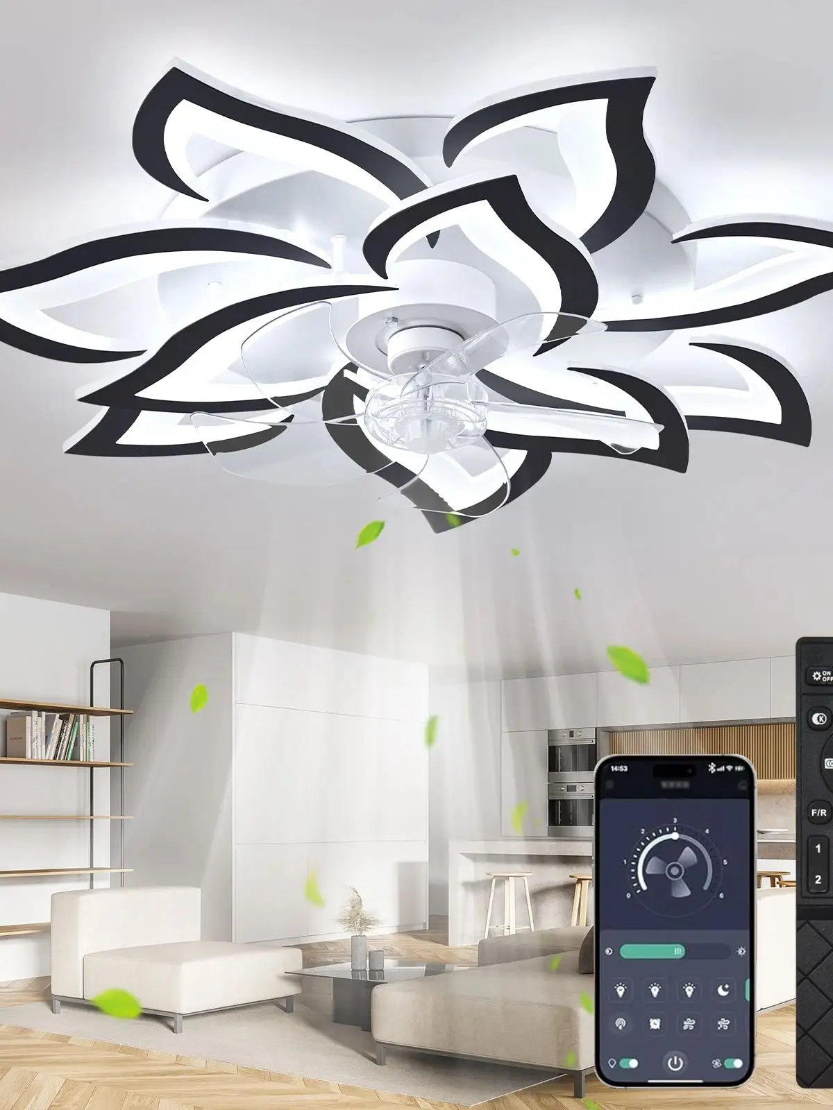 Deckenventilator Mit Beleuchtung,100W Lampe Mit Ventilator Dimmbar LED Deckenventilator Mit Licht Für Wohnzimmer Schlafzimmer