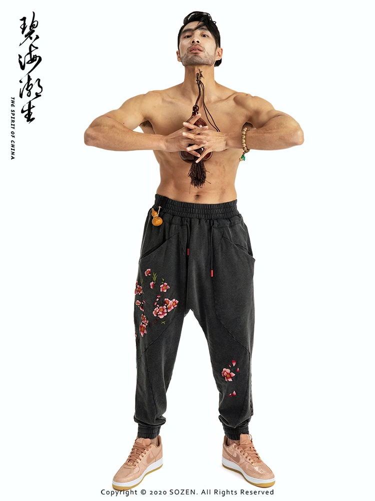 

TaoFlower Immortal Брюки с тяжелой вышивкой, осень-зима, новые брюки в стиле ретро, китайские модные хлопковые повседневные брюки