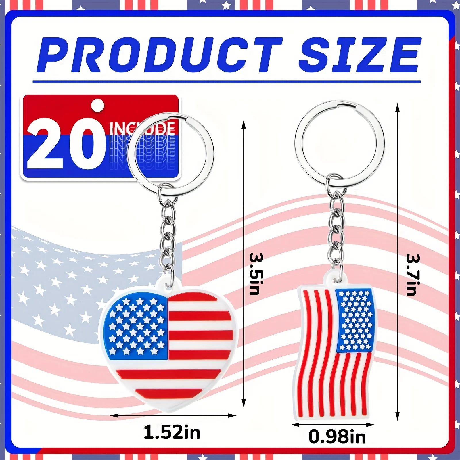 40 Pack American Flag Keychains 4th Of July Party Favors for Adults USA Flag Heart Souvenir Keychain Accessories Patriotic Key Chain Flag American Flag Gifts for Veterans Day Independence, 2 Styles